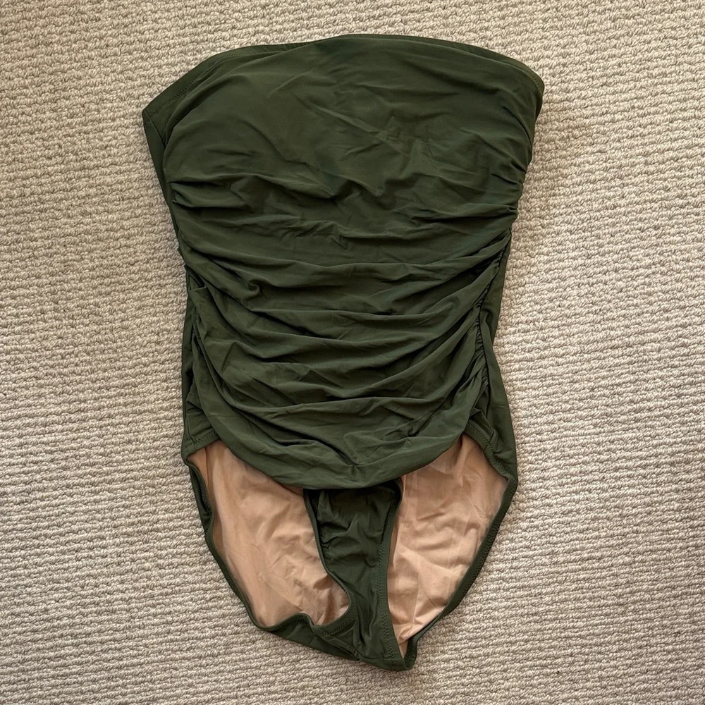 J. Crew Olive Green Ruched Strapless Women’s One-Piece